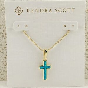 Kendra Scott Cross Gold Pendant Necklace in Kyocera Opal